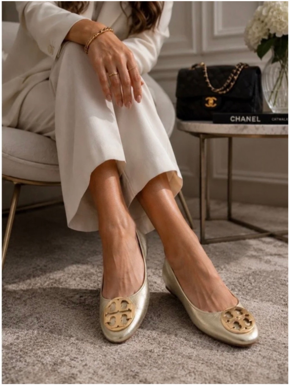 Tory Burch Reva Metallic Gold Ballet Flats 5M